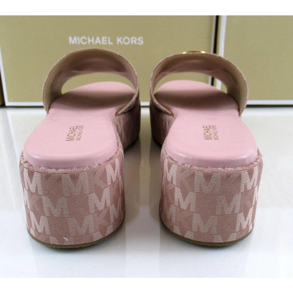 Michael Kors Sadler Platform Wedge Sandals MK Logo Fawn Light Pink - Picture 6 of 7